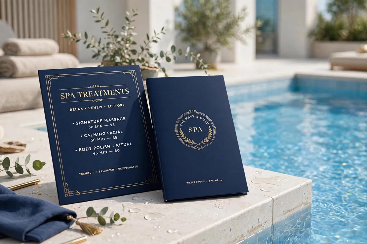 Waterproof Spa Menus in use
