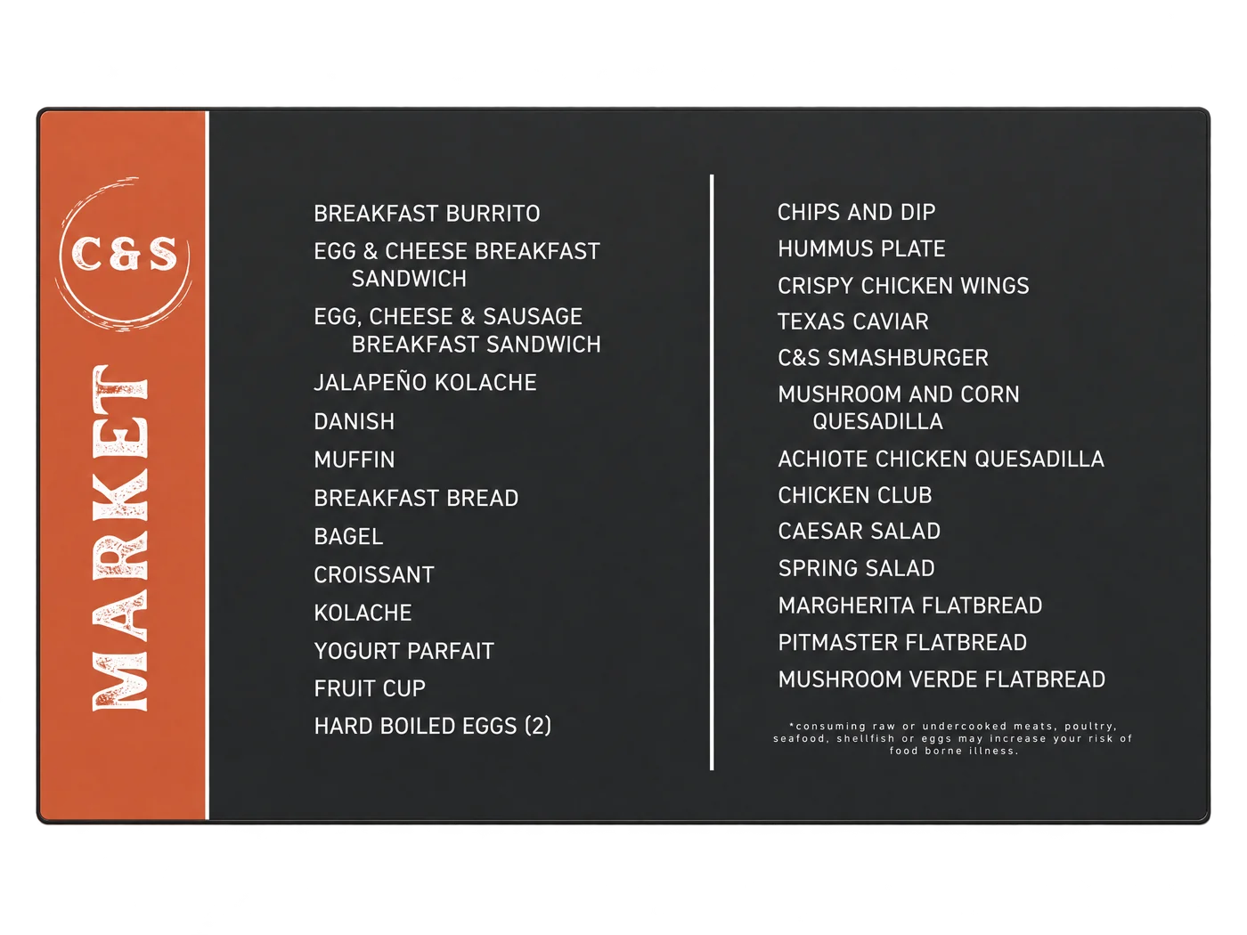 Cafe wall menu custom-design studio example