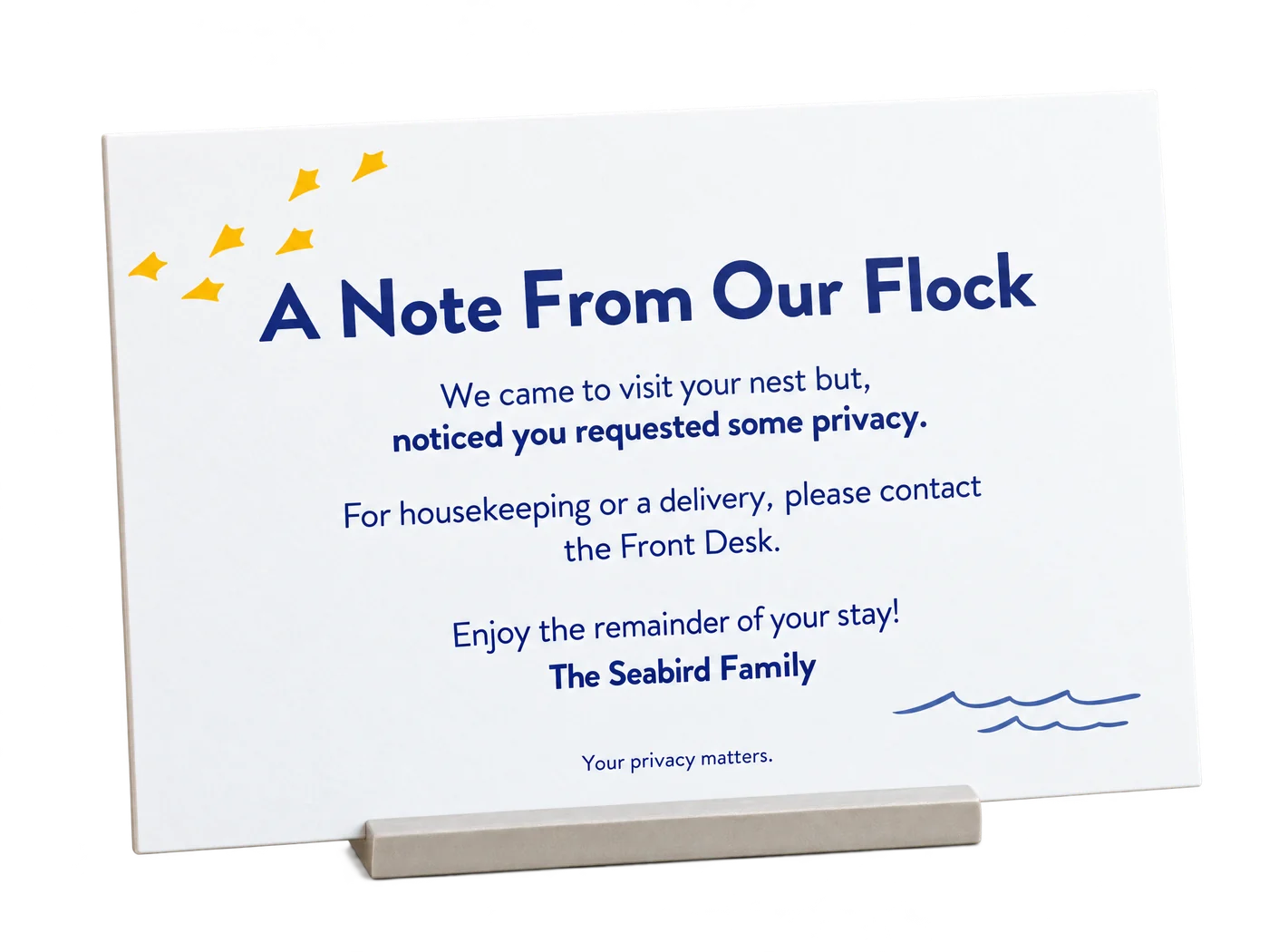 Housekeeping follow-up note custom-design studio example