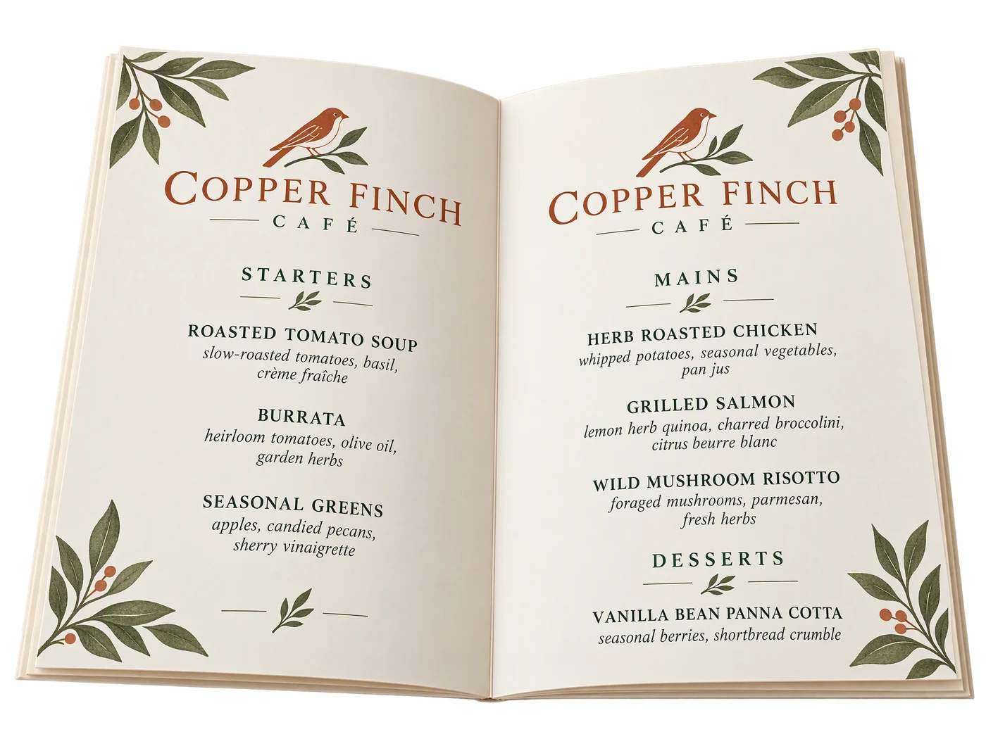 Custom restaurant and cafe menu custom-design studio example