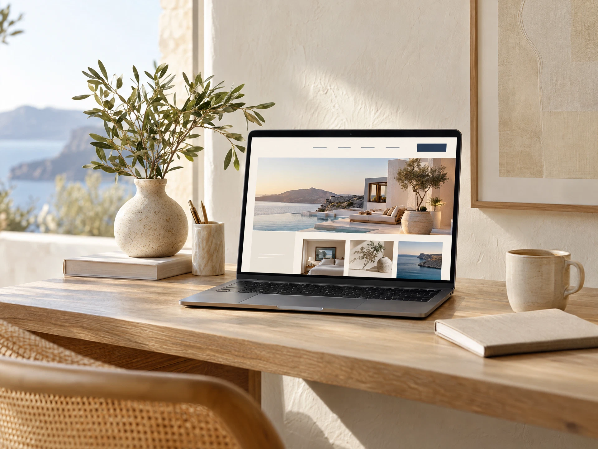 A calm, light-filled workspace for planning a hotel website